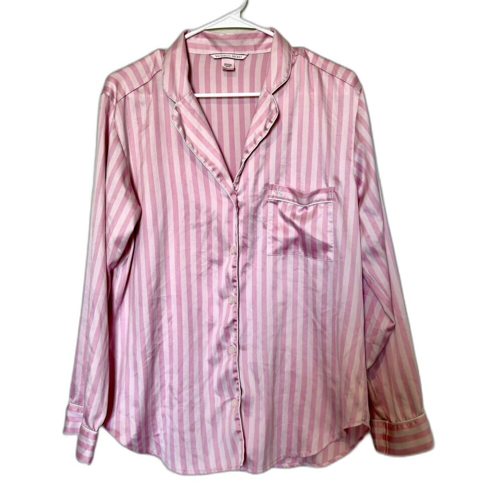 Victoria's Secret Button Pajama Top Sz M Pink Sleep Shirt Logo